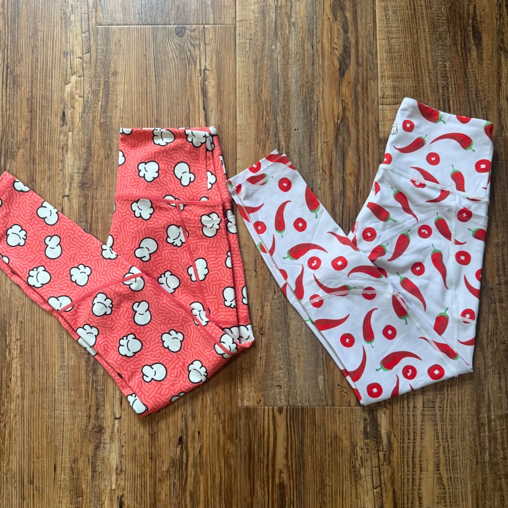 Feed Me Fight Me Leggings Womens Small Red White Chili Pepper Popcorn Yoga Gym